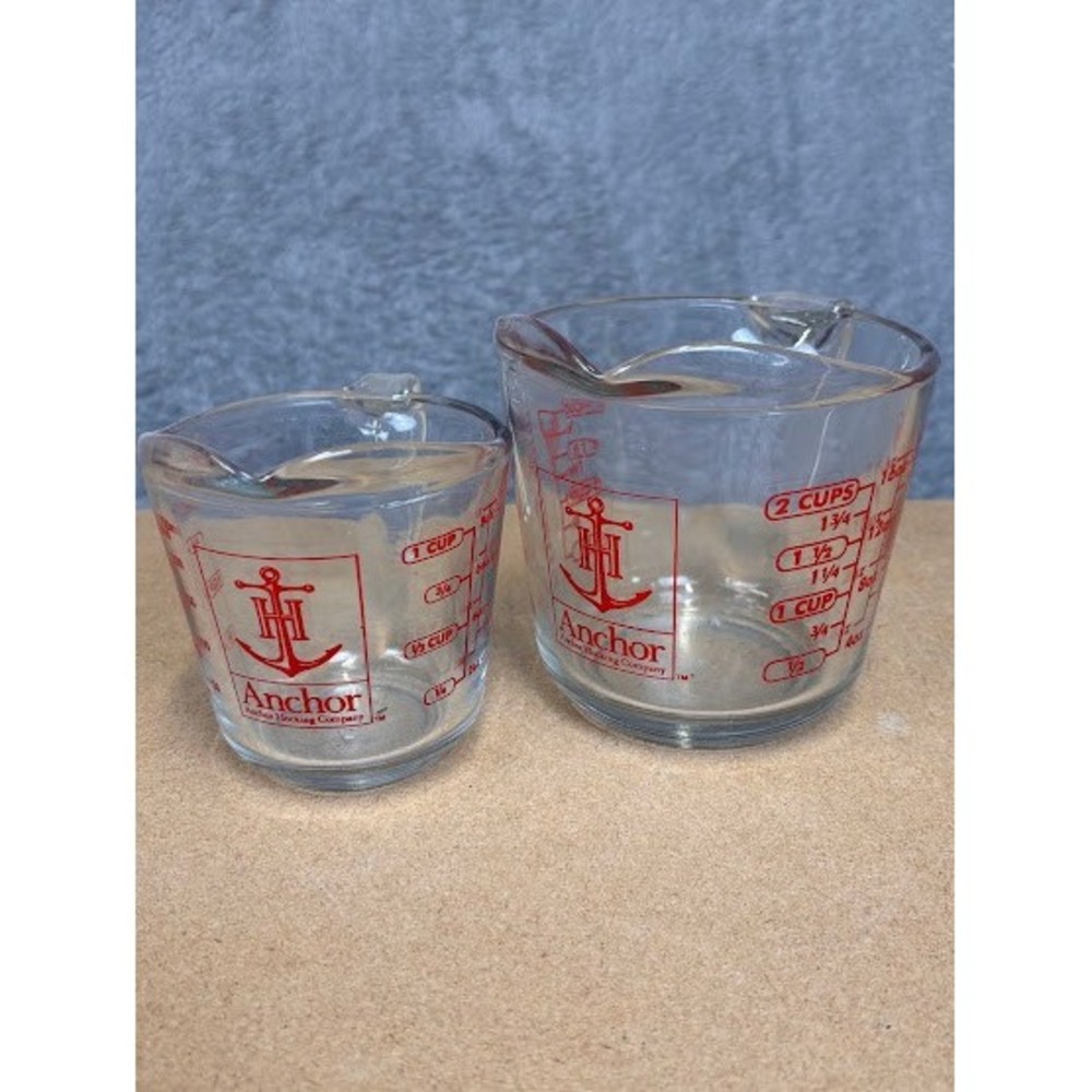 Anchor Hocking Glass Measuring Cup Setβ 1 Cup and 2 Cup Red Graphics Made in USA